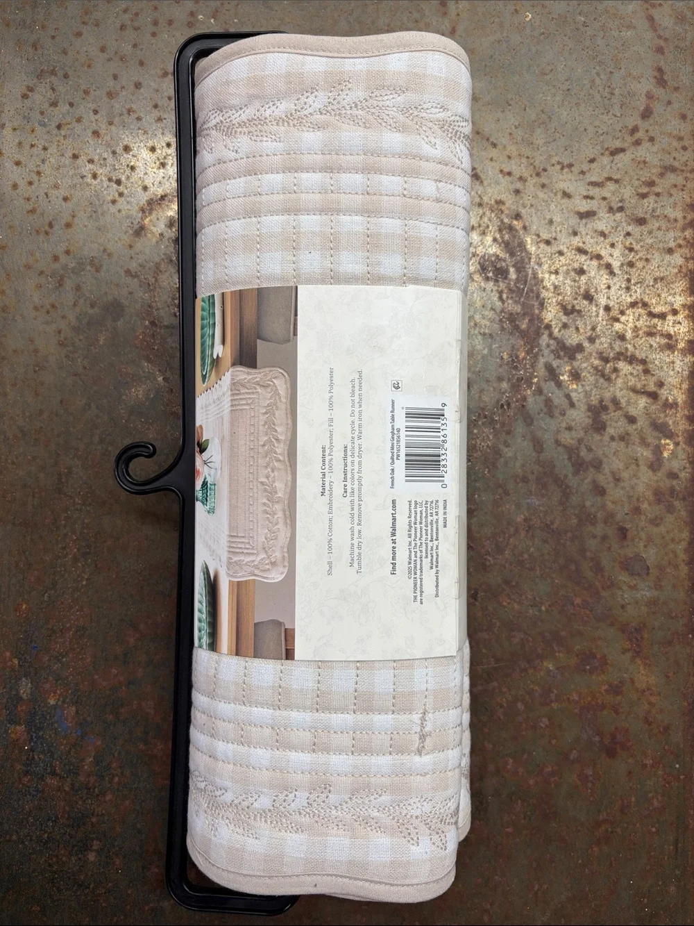The Pioneer Woman French Oak Reversible Quilted Mini Gingham Table Runner. 14x90